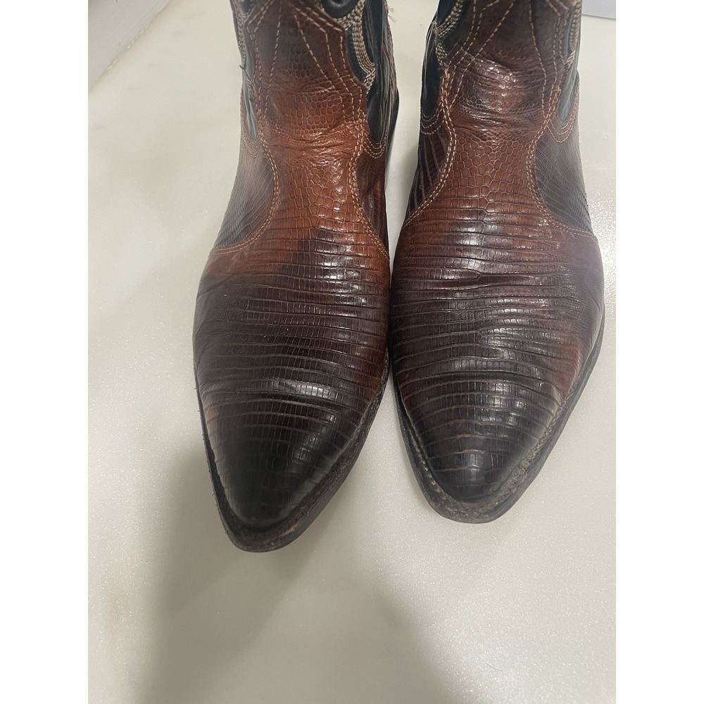 VTG Nocona Womens Cowboy Western Boots‎ 7 Brown Teju Lizard Skin Flame Stitch - Picture 5 of 13
